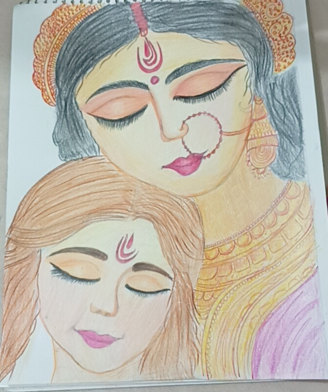 The Perfect 2-in-1 Method for Sketching and Coloring Maa Durga with Pencil Colour